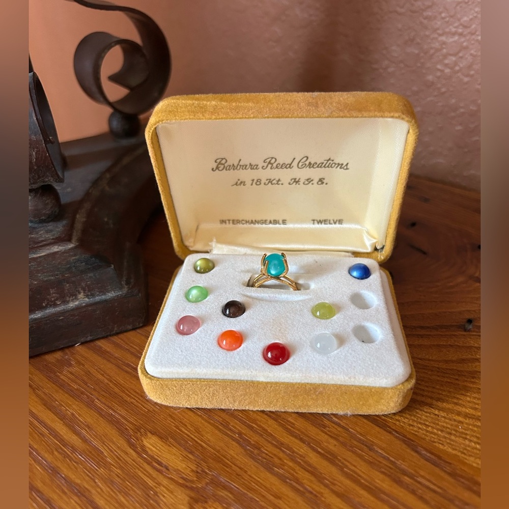 Vintage BARBARA REED CREATIONS | 18KT H.G.E. Changeable Moonstone Ring, Size 6